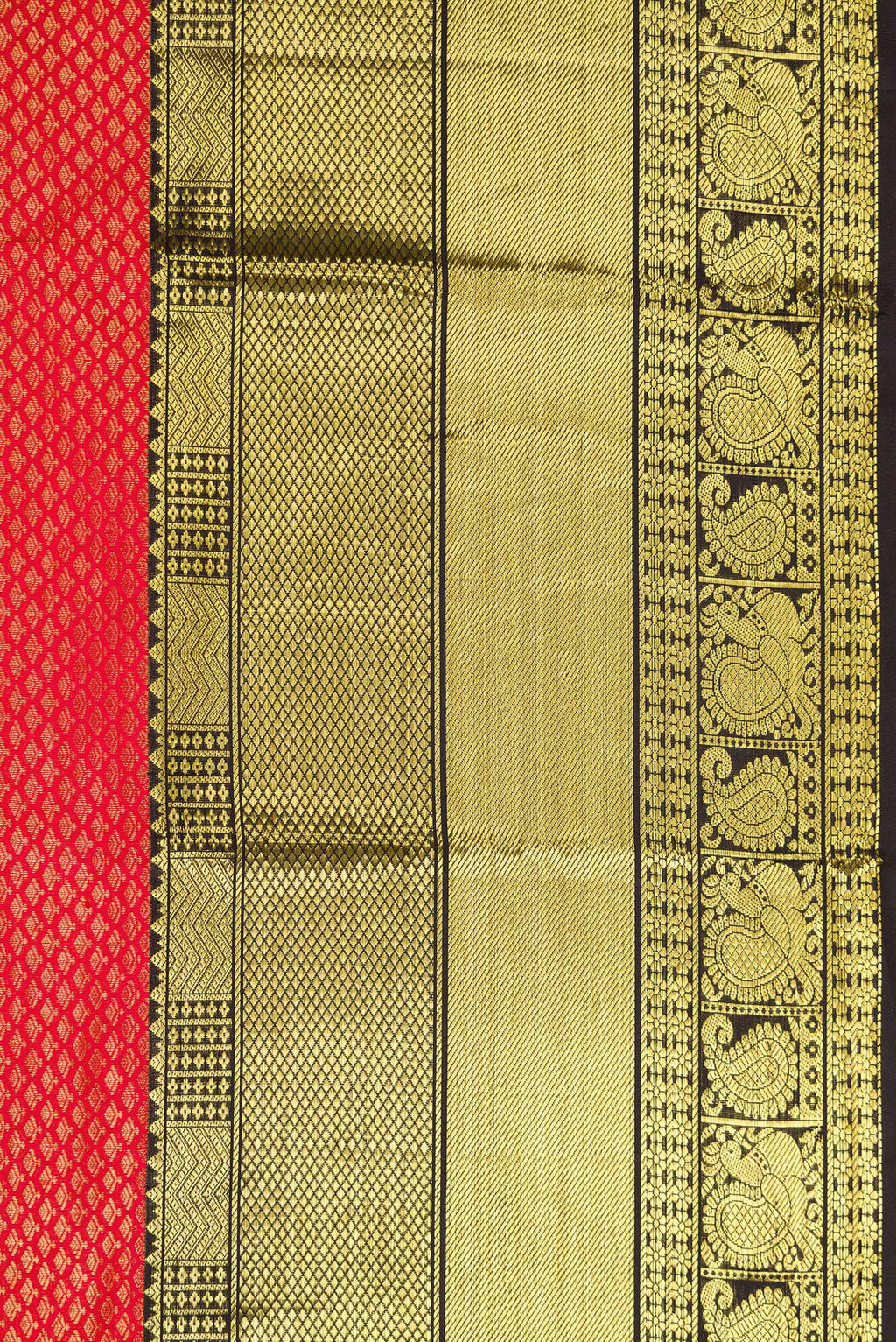 Border image of Red Dual Tone Kanchipuram Silk Saree with Zari Brocade on the body and Zari Border. 