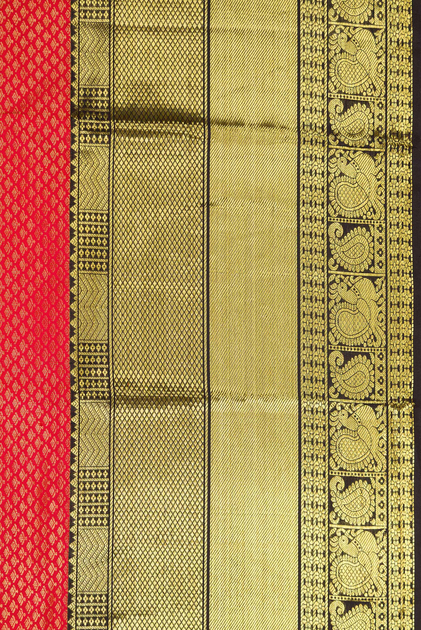Border image of Red Dual Tone Kanchipuram Silk Saree with Zari Brocade on the body and Zari Border. 