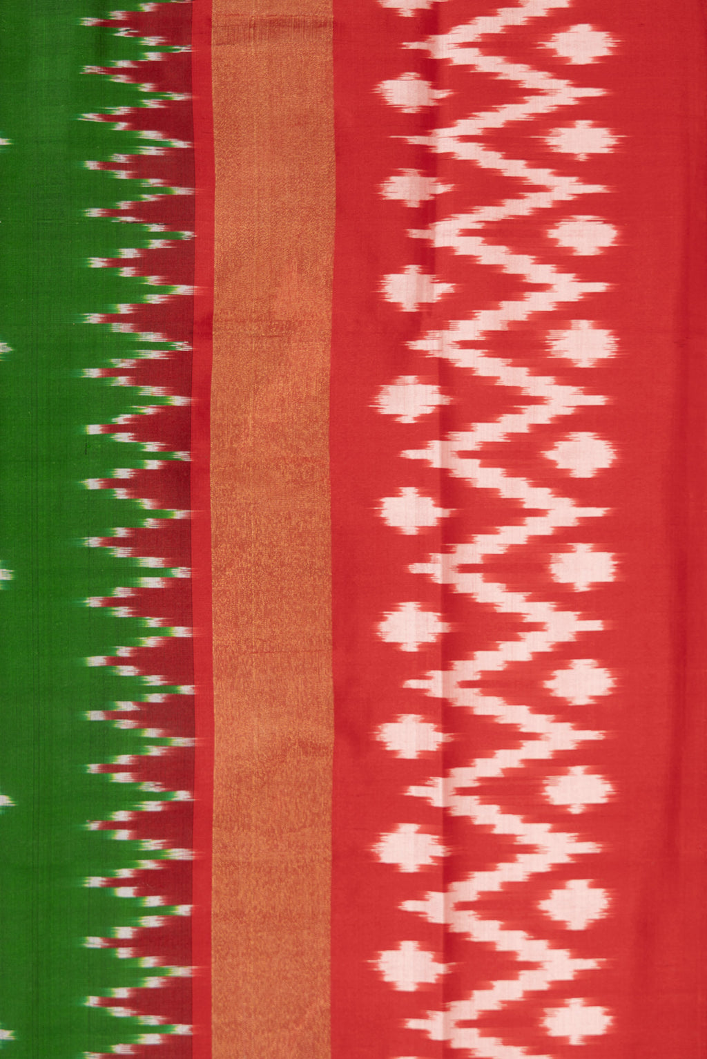 Border image of Parrot Green Dual Tone Double Ikat Saree with Ikat Print on the body and Zari Border. 
