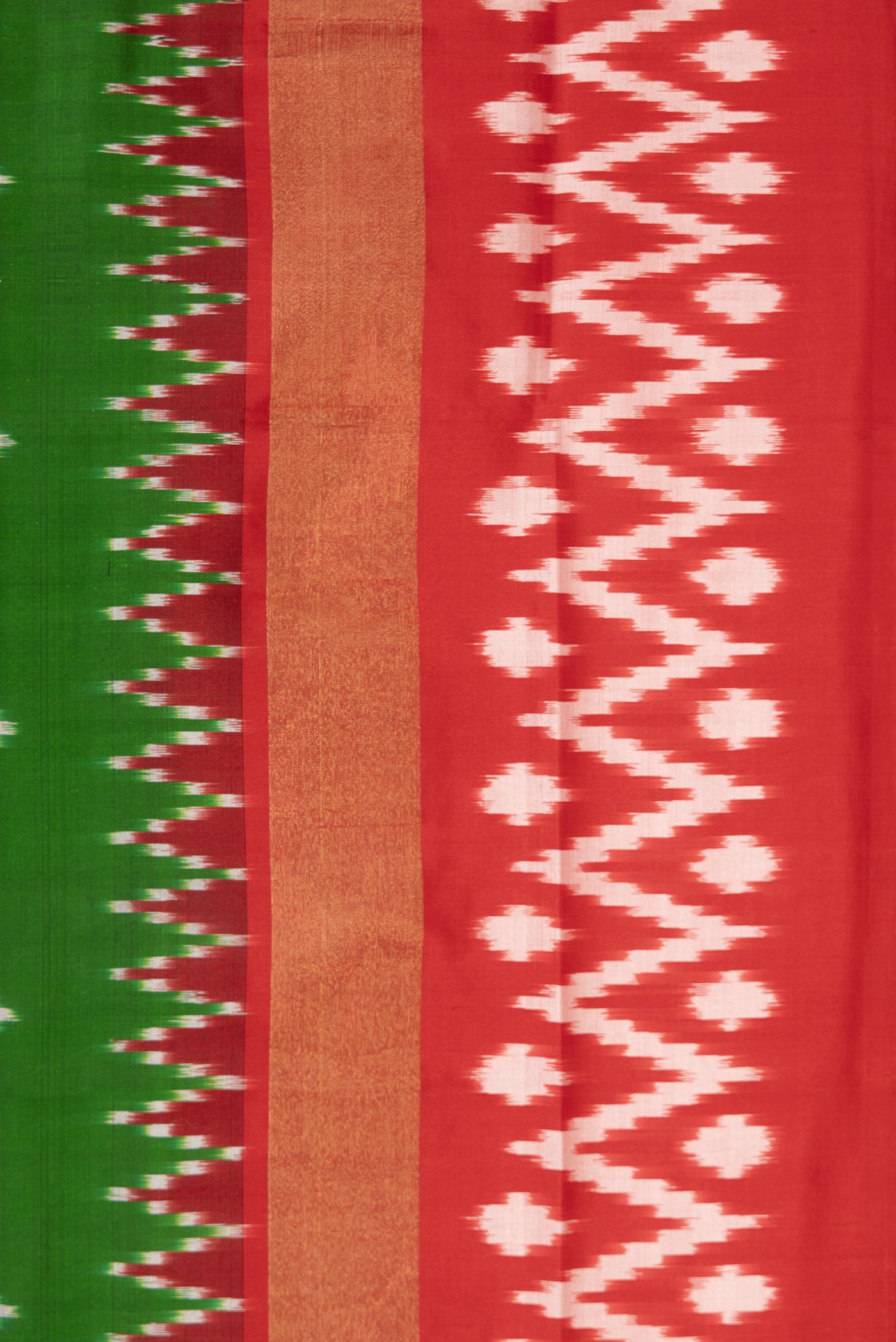 Border image of Parrot Green Dual Tone Double Ikat Saree with Ikat Print on the body and Zari Border. 