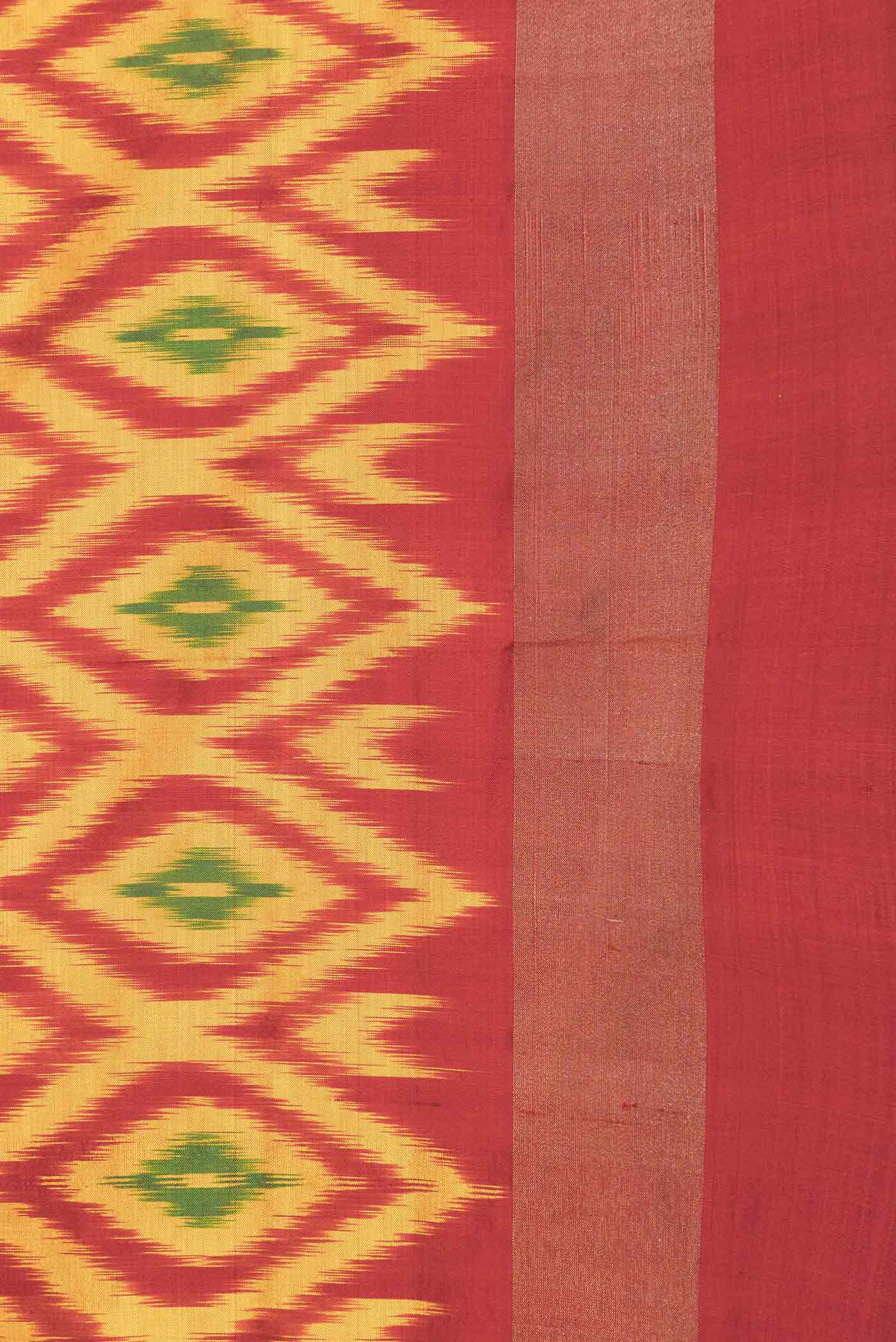 Border image of Yellow Dual Tone Double Ikat Saree with Ikat Print on the body and Zari Border