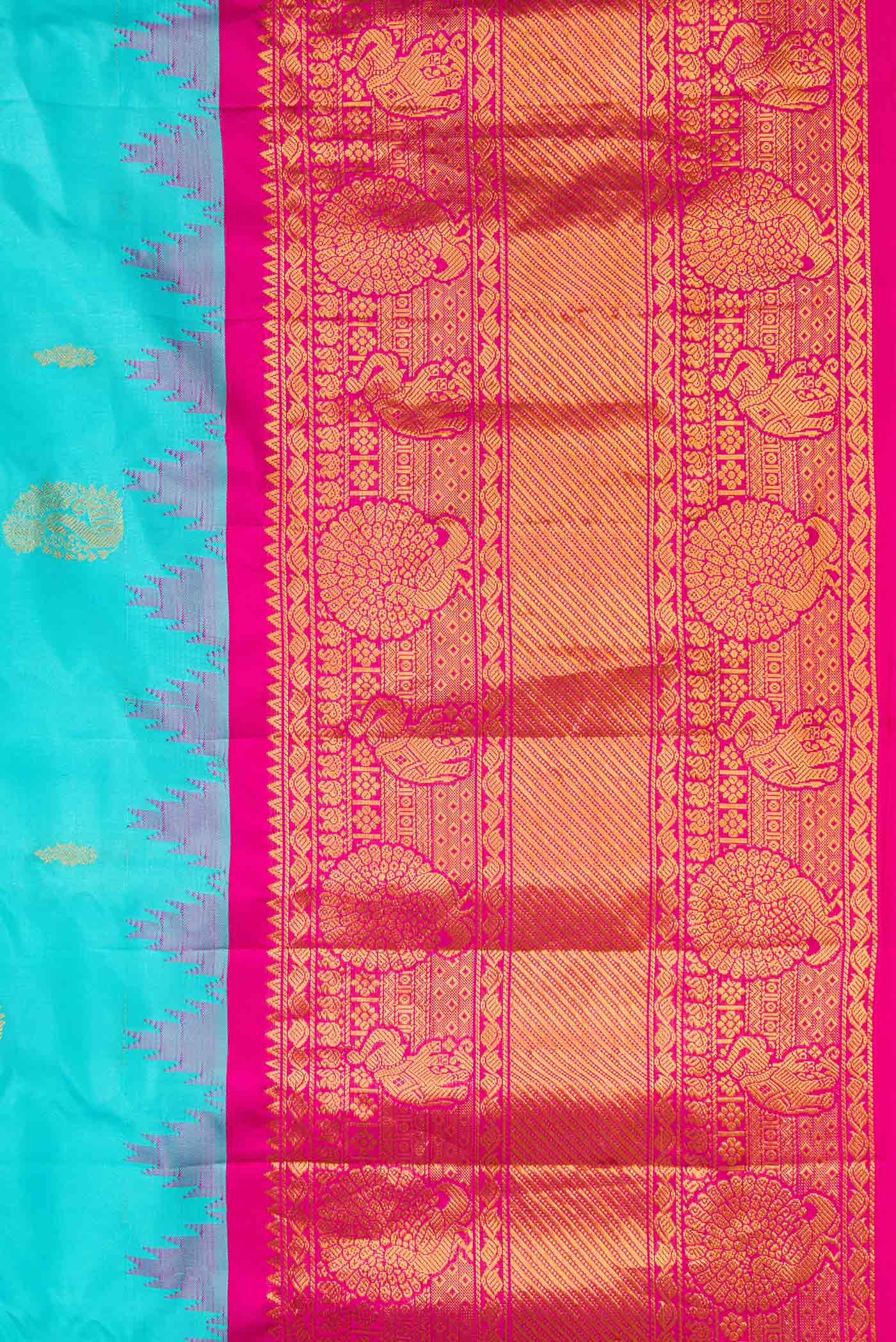 Border image of Sky Blue Dual Tone Gadwal Silk Saree with Zari Butta on the body and Zari Border