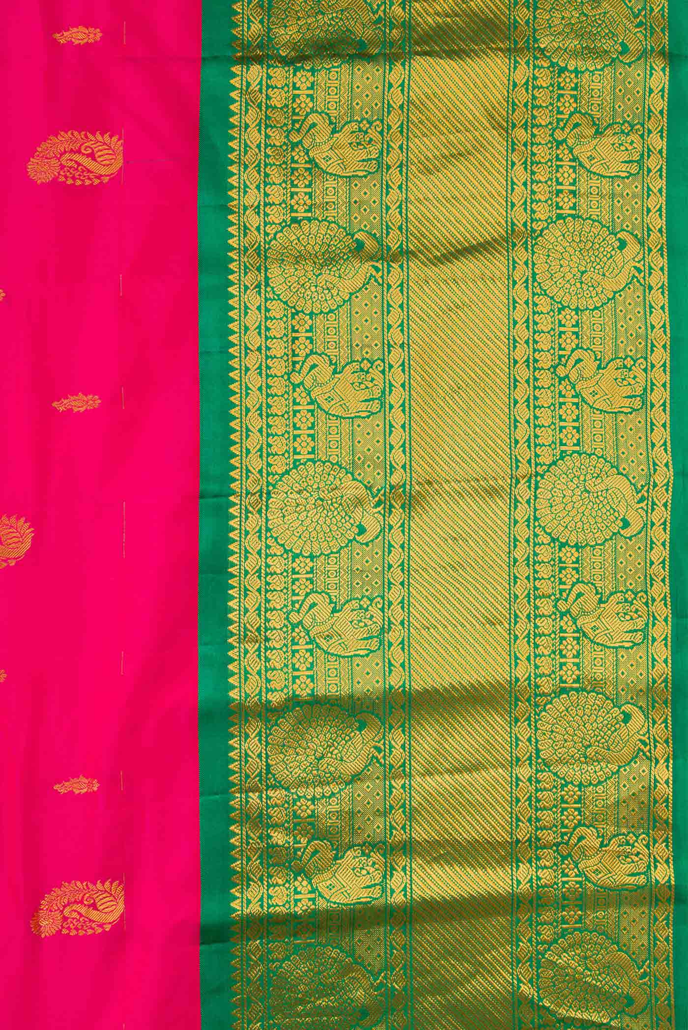 Border image of Dark Pink Dual Tone Gadwal Silk Saree with Zari Butta on the body and Zari Border