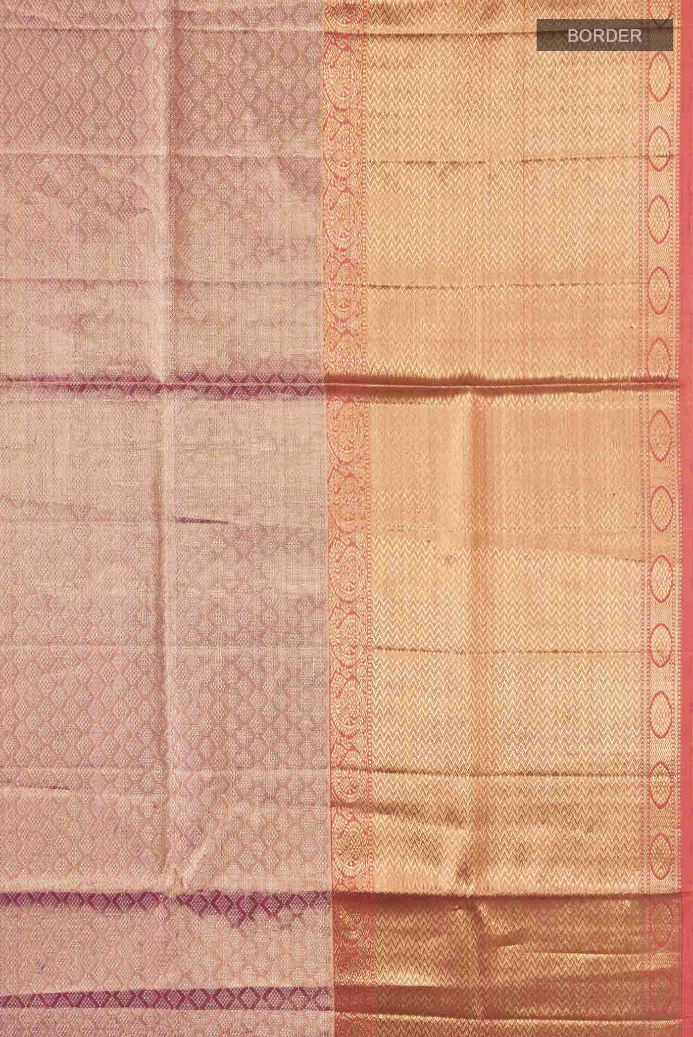 Border image of Pink with Gold Color Kanchipuram Tissue Silk Saree with Zari Brocade on the body and Zari Border