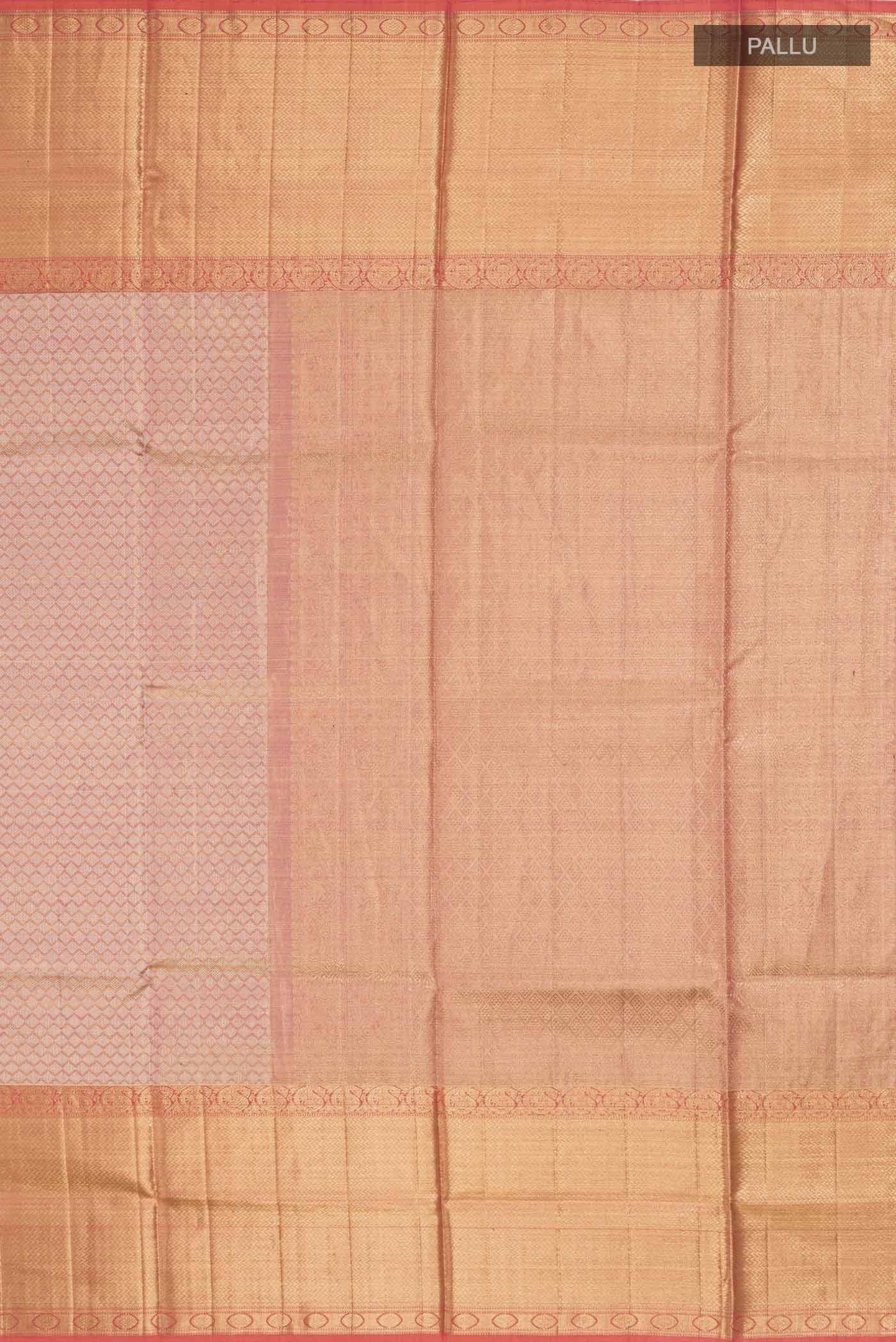Close up image of the pallu of Pink with Gold Color Kanchipuram Tissue Silk Saree with Zari Brocade on the body and Zari Border