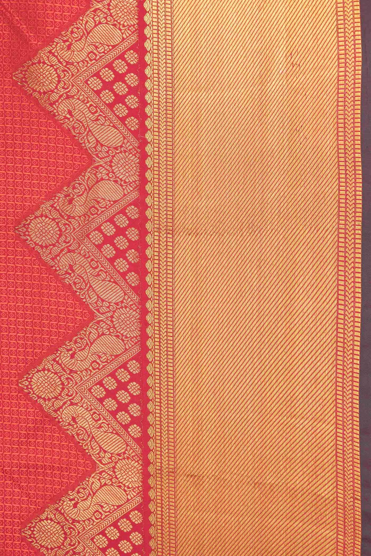 Border image of Red Dual Tone Kanchipuram Saree with Jacquard design on the body and Zari Border