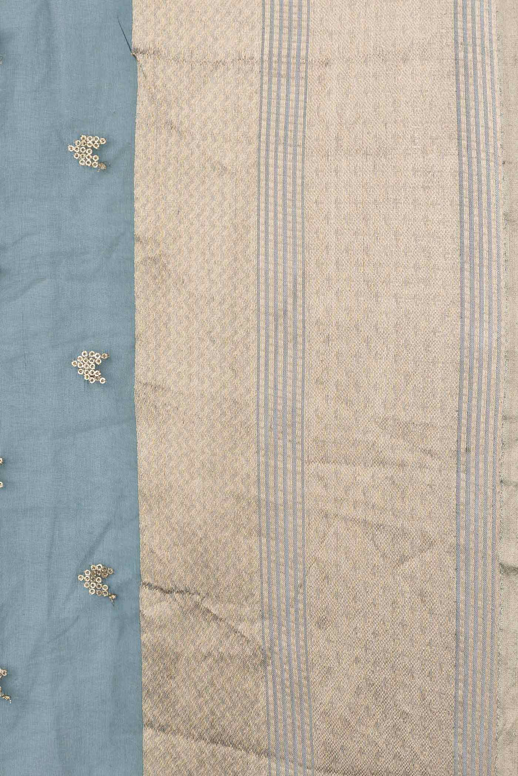 Border image of Grey Dual Tone Organza Silk Saree with Zari Butta on the body and Zari Border. 