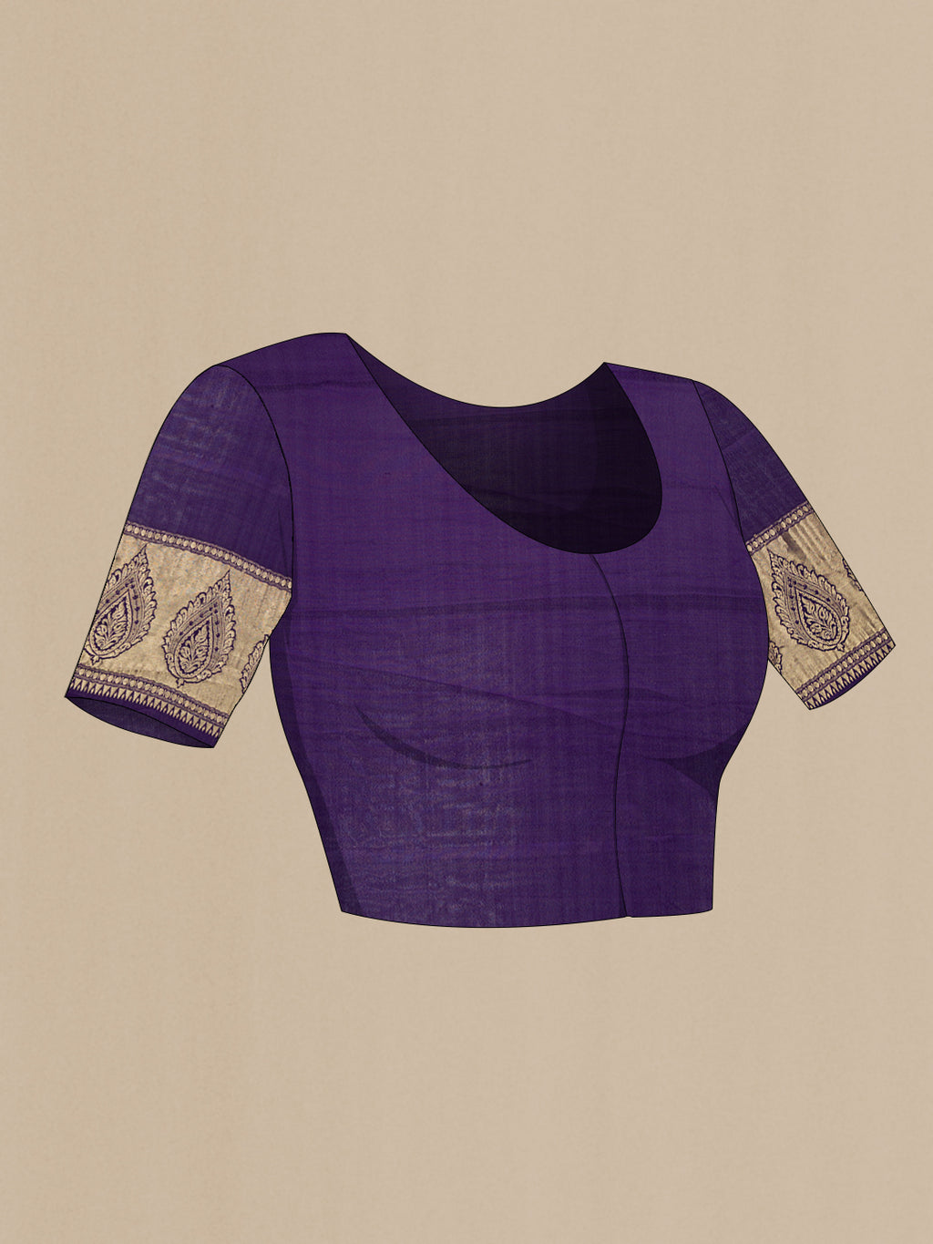 Close up image of the blouse of Maroon Dual Tone Tussar Silk Saree with Printed design on the body and Zari Border. 