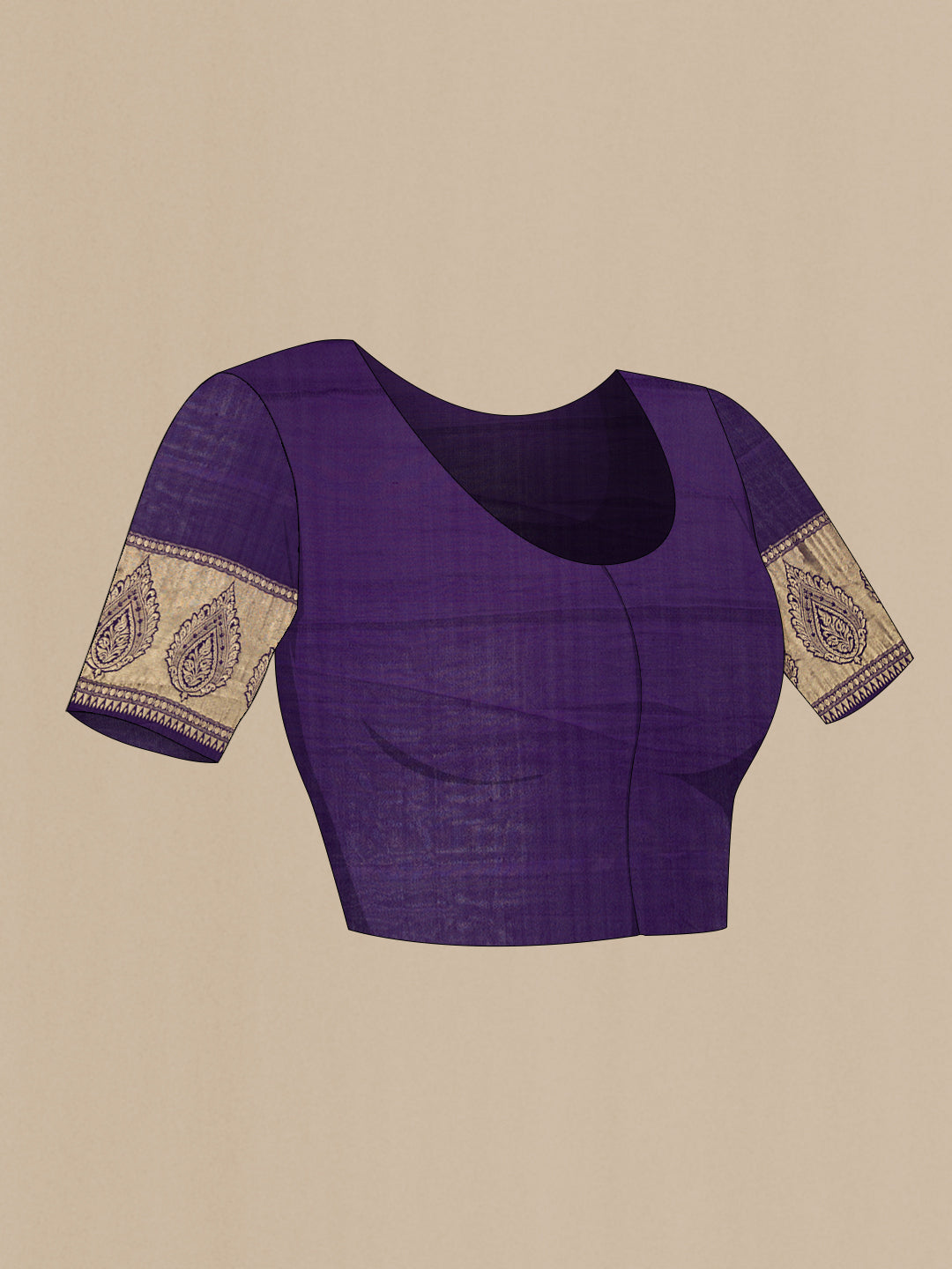 Close up image of the blouse of Maroon Dual Tone Tussar Silk Saree with Printed design on the body and Zari Border. 