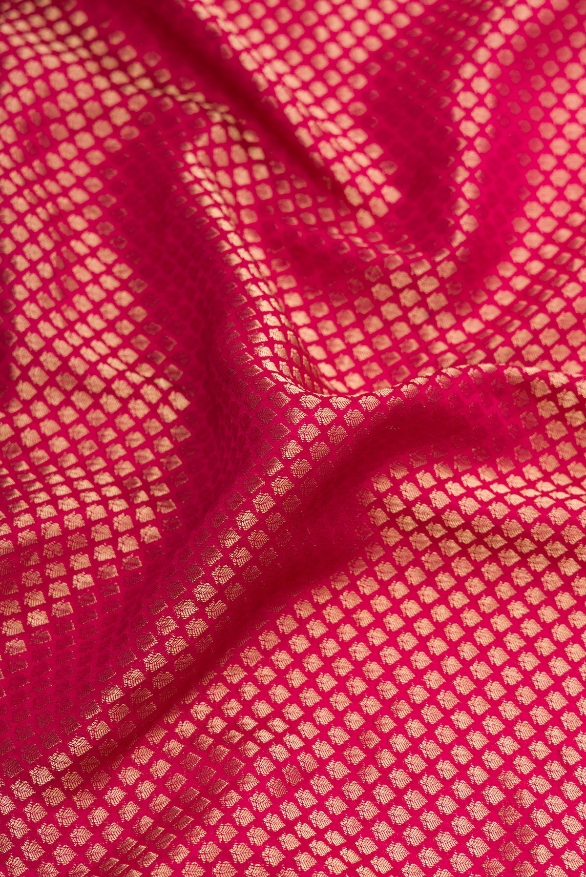 Close up of Maroon Dual Tone Tussar Silk Saree with Printed design on the body and Zari Border.  displaying folds