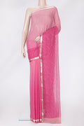 Pink Dual Tone Chiffon Saree with Embroidery on the body and Zari Border.  displayed on a mannequin
