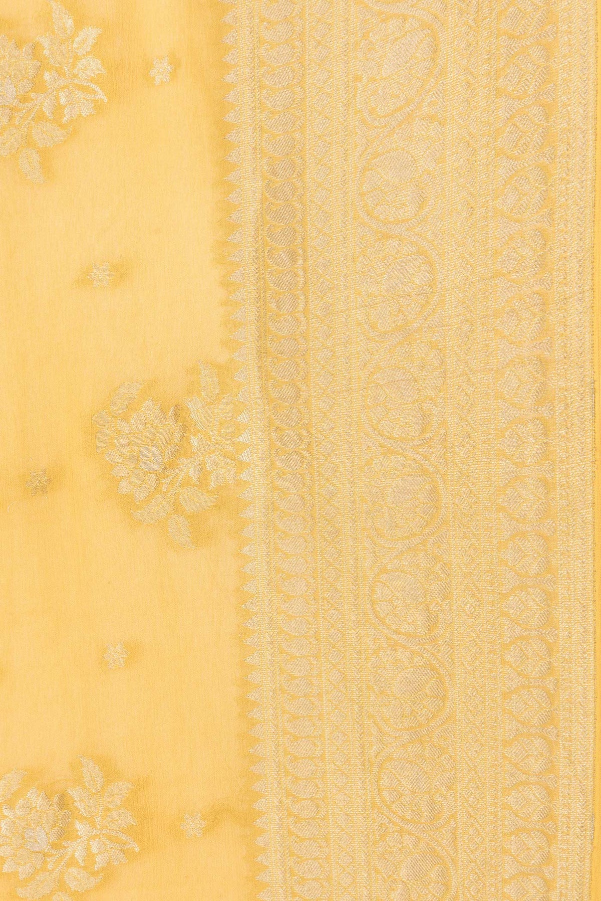 Border image of Mustard Dual Tone Mysore Georgette Saree with Zari Butta on the body and Zari Border. 