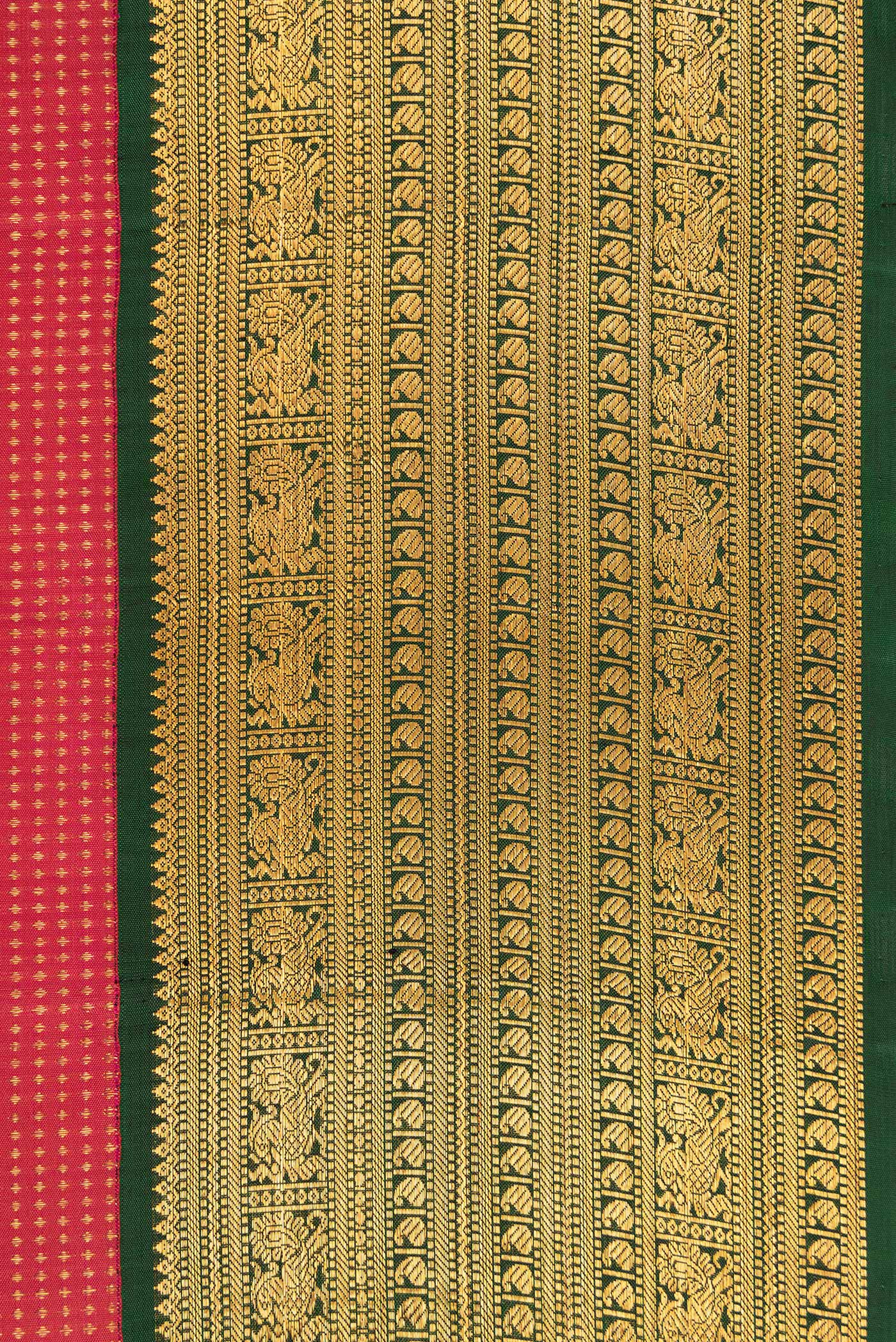 Border image of Dark Pink Dual Tone Kanjivaram Silk Saree with Stripes on the body and Zari Border. 