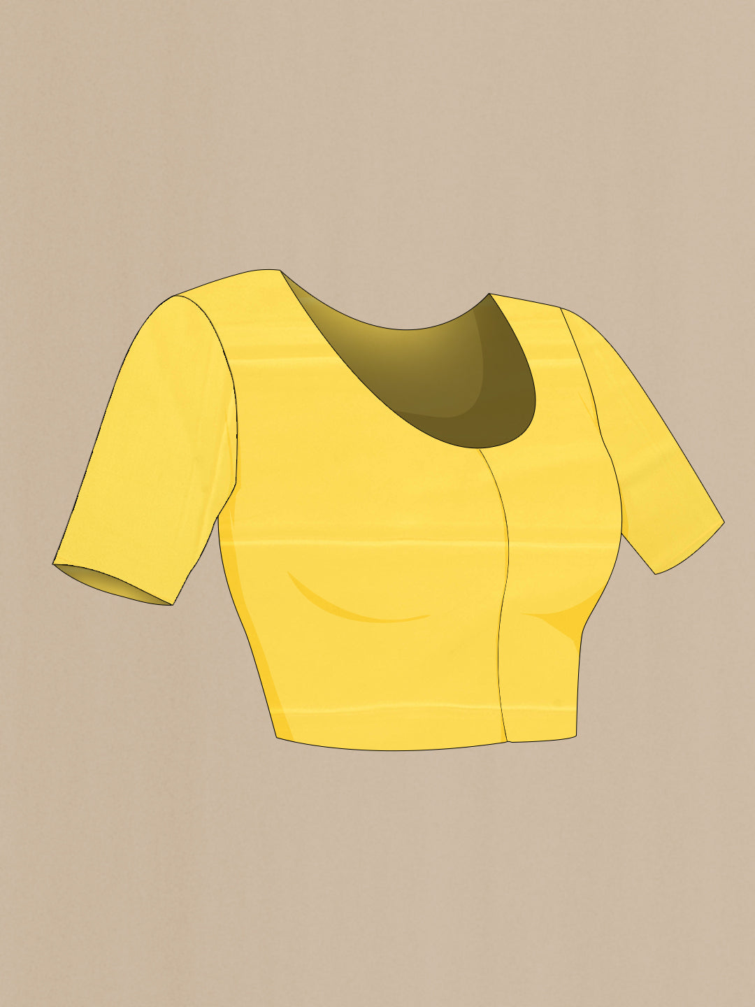 Close up image of the blouse of Lemon Yellow Mysore Chiffon Saree with Plain Body and Zari Border. 