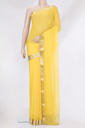Lemon Yellow Mysore Chiffon Saree with Plain Body and Zari Border.  displayed on a mannequin