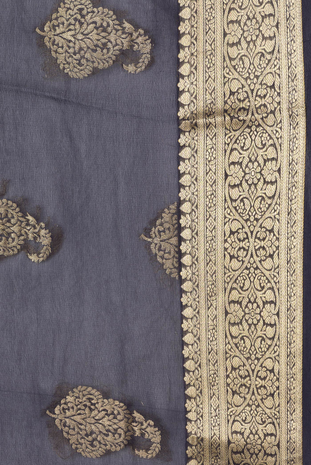 Border image of Navy Blue Dual Tone Mysore Georgette Saree with Zari Butta on the body and Zari Border. 