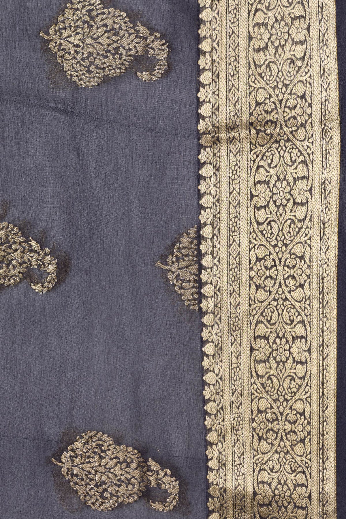 Border image of Navy Blue Dual Tone Mysore Georgette Saree with Zari Butta on the body and Zari Border. 