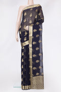 Navy Blue Dual Tone Mysore Georgette Saree with Zari Butta on the body and Zari Border.  displayed on a mannequin
