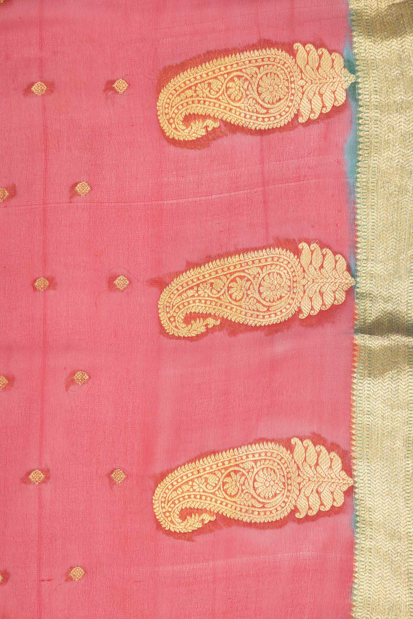 Border image of Red Mysore Georgette Saree with Zari Butta on the body and Zari Border