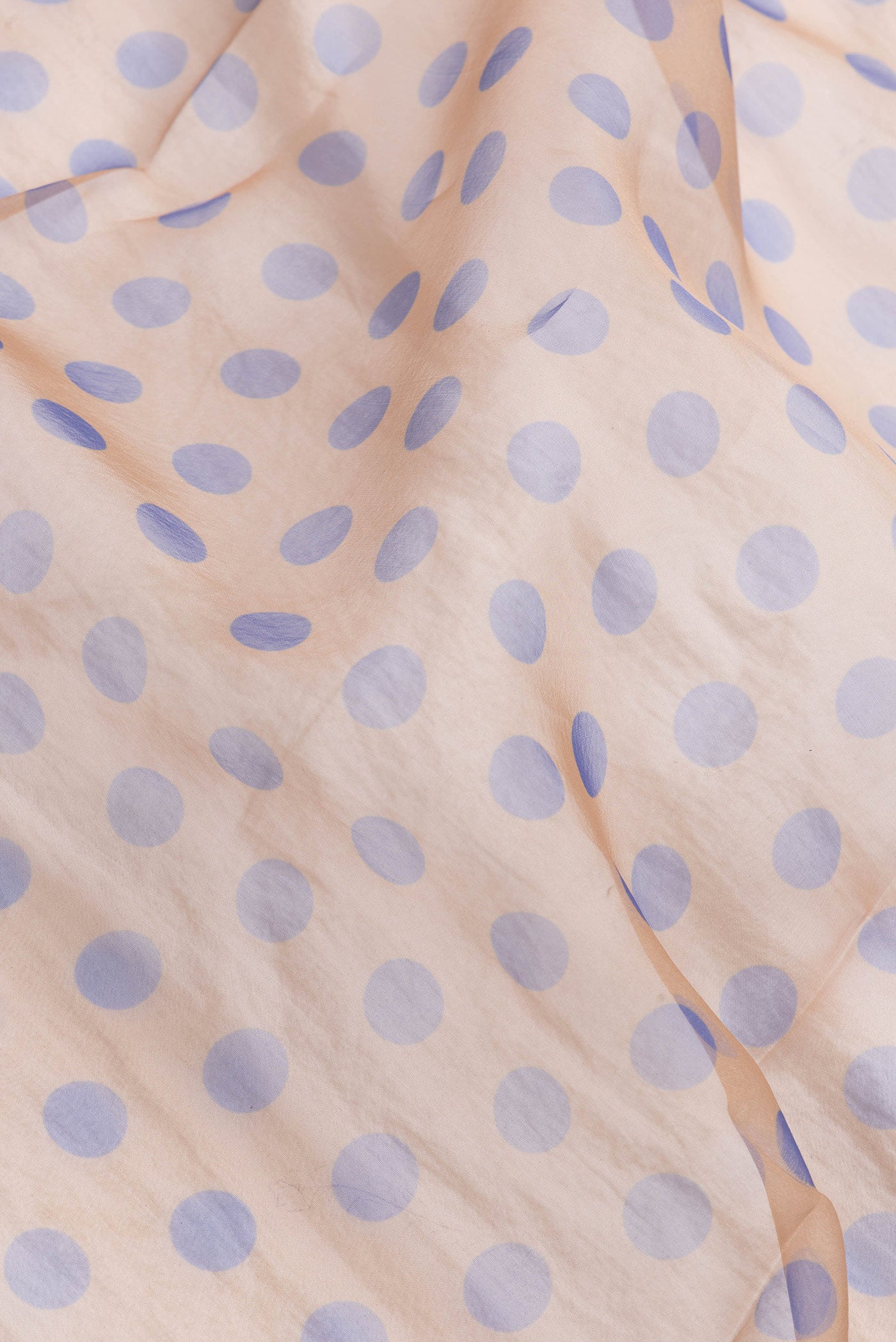 Close up of Sandal Dual Tone Organza Silk Saree with Printed design on the body and Embroidery Border.  displaying folds