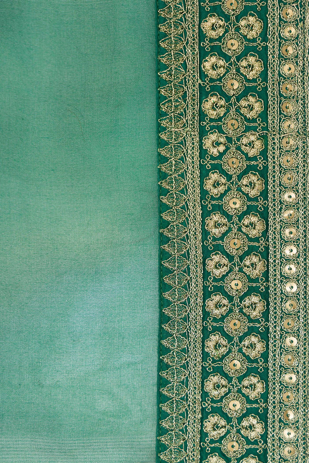 Border image of Bottle Green Dual Tone Organza Silk Saree with Plain Body and Embroidery Border. 