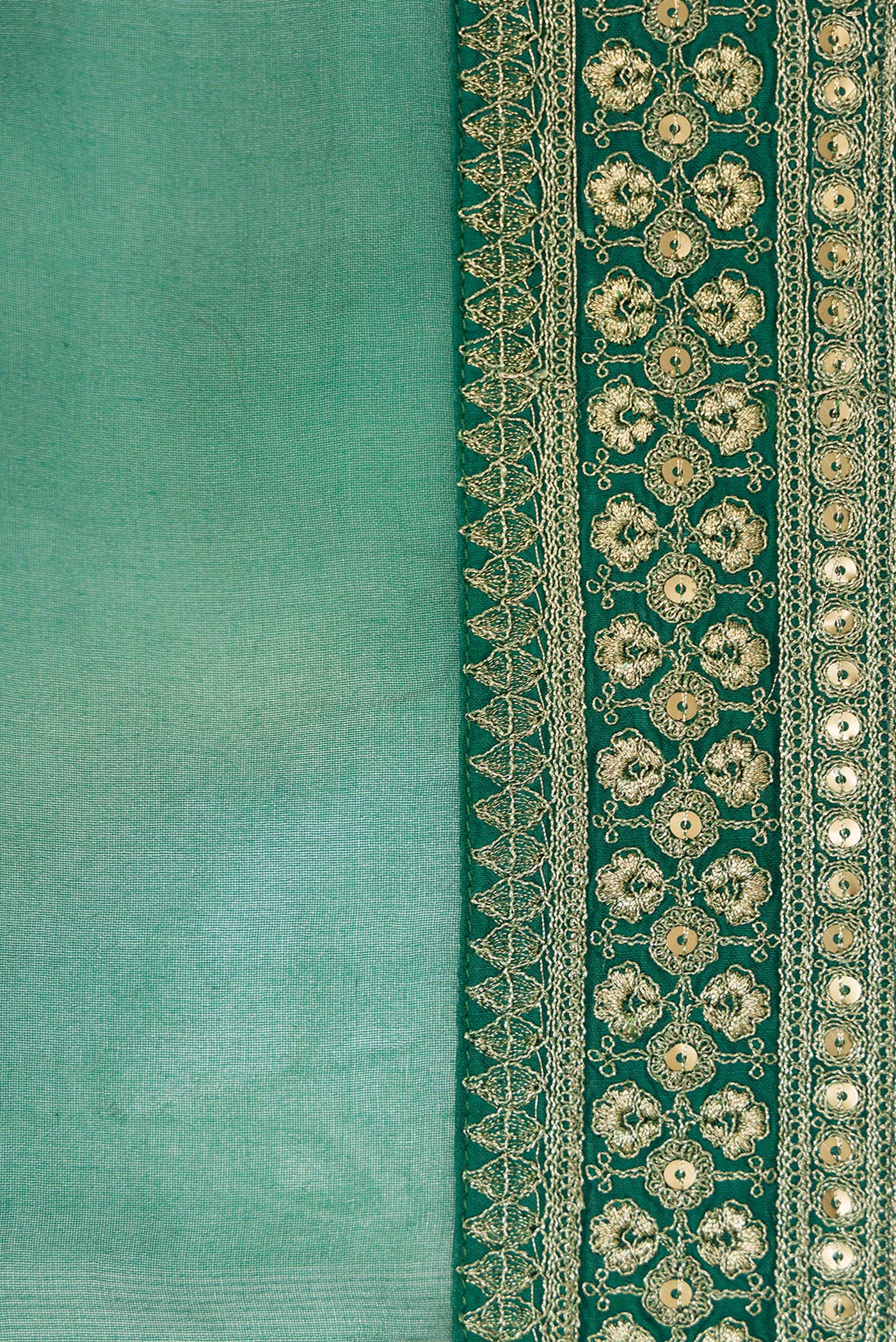 Border image of Bottle Green Dual Tone Organza Silk Saree with Plain Body and Embroidery Border. 