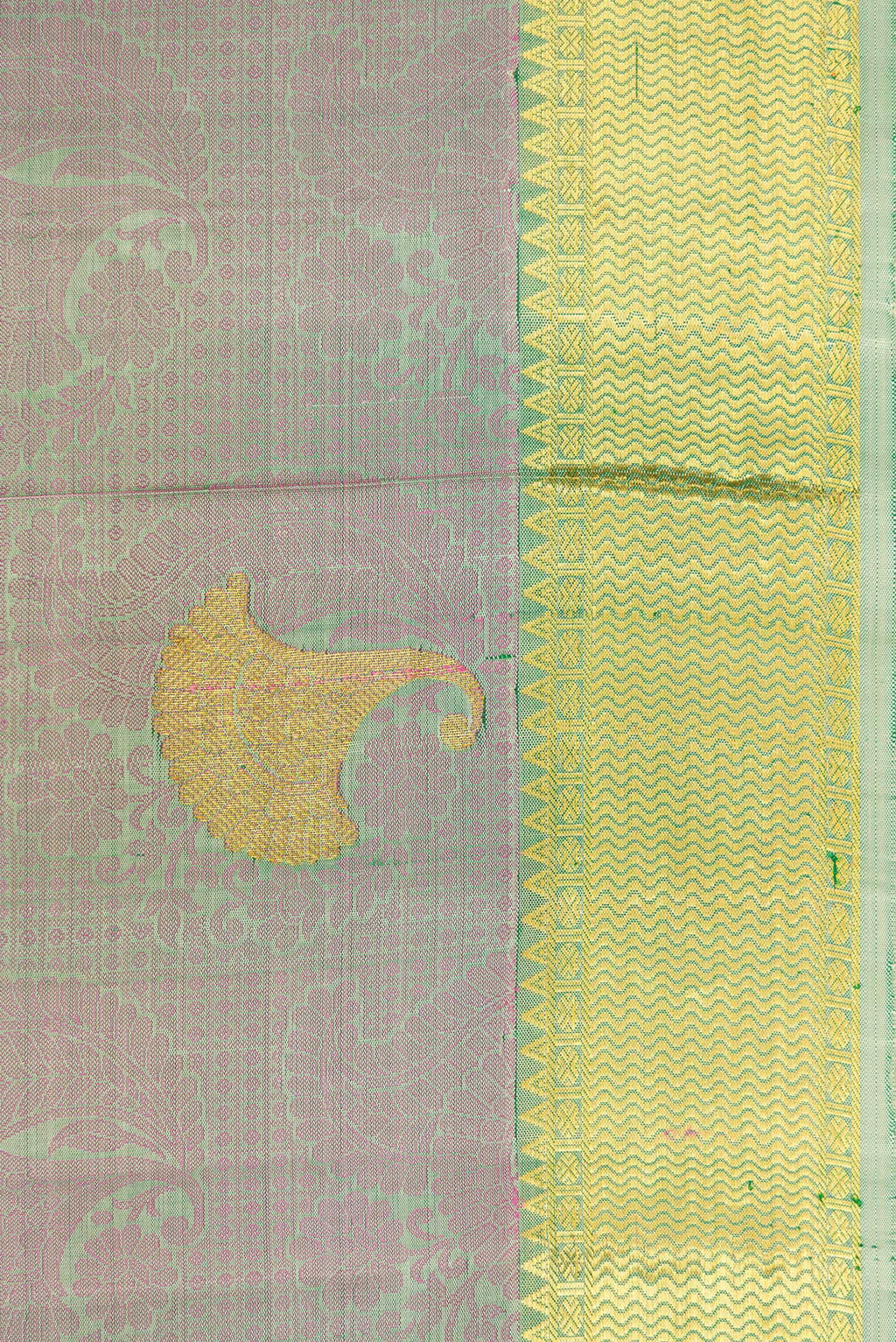Border image of Pista Green Dual Tone Kanjivaram Silk Saree with Jacquard With Zari Butta on the body and Zari Border. 