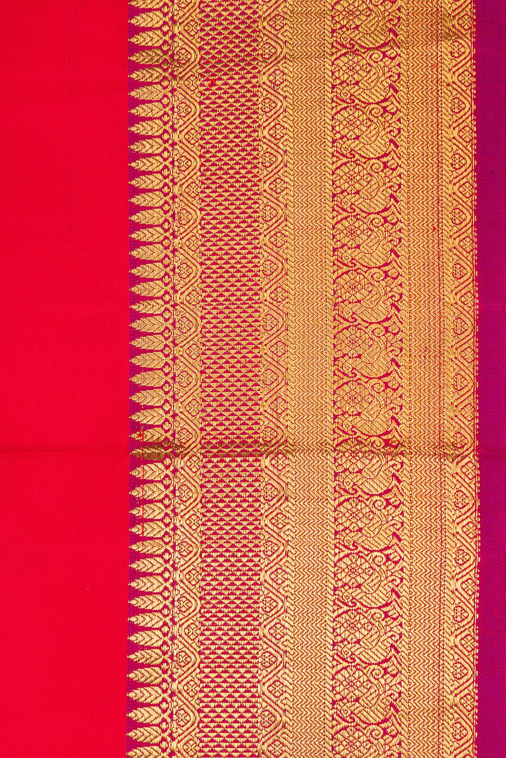 Border image of Red Dual Tone Double Ikat Saree with Plain Body and Zari Border. 