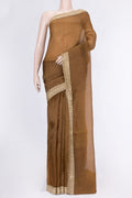 Bronze Dual Tone Organza Silk Saree with Embroidery on the body and Embroidery Border.  displayed on a mannequin