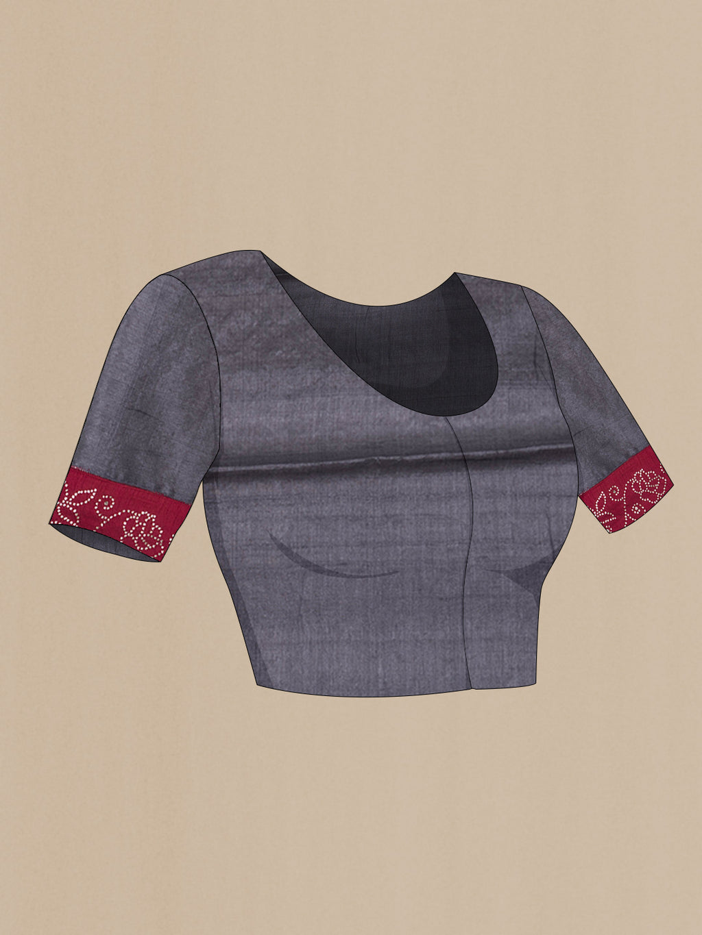 Close up image of the blouse of Beige Dual Tone Tussar Saree with Embroidery on the body and Embroidery Border