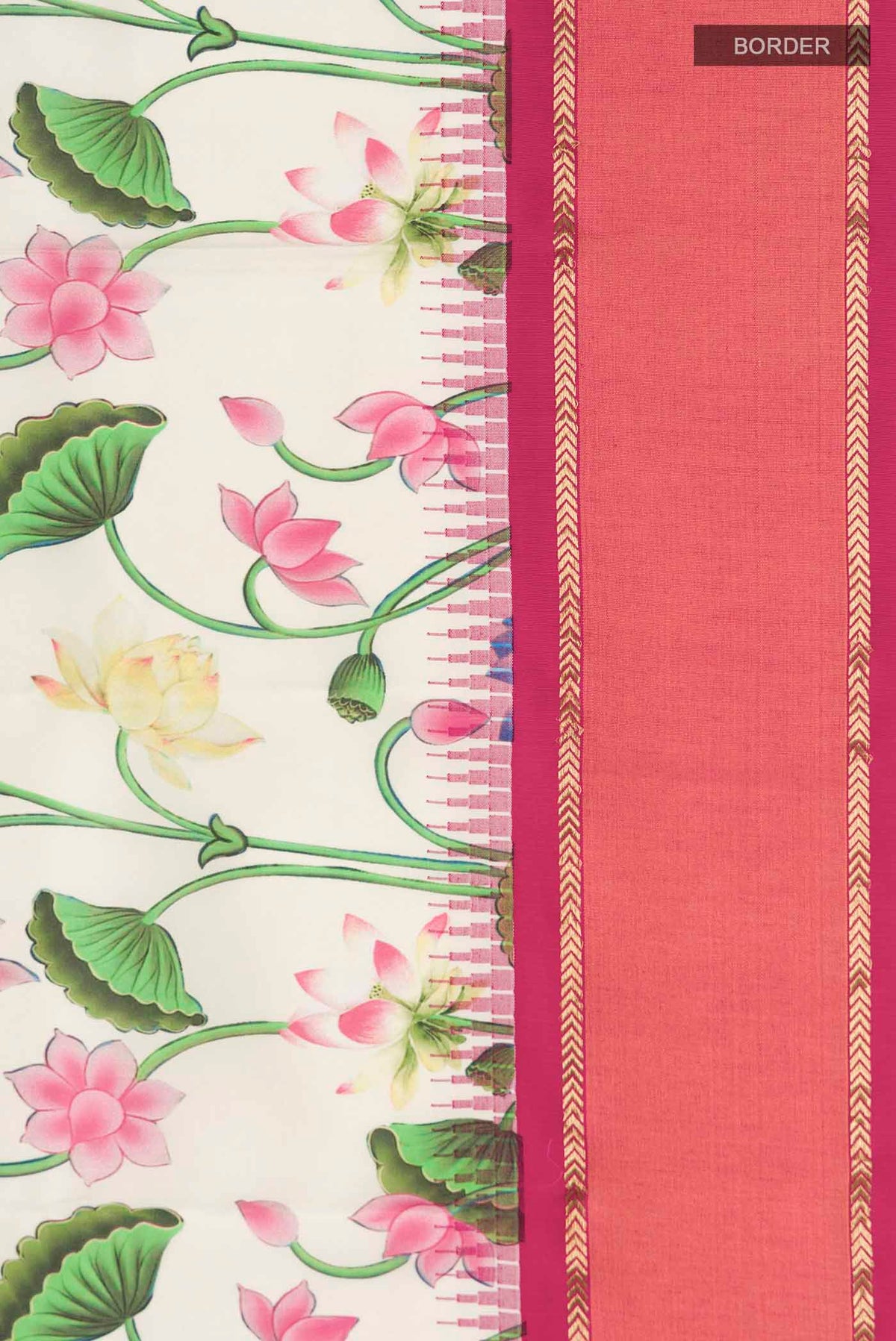 Border image of Cream Printed Silk Saree with Printed design on the body and Zari Border