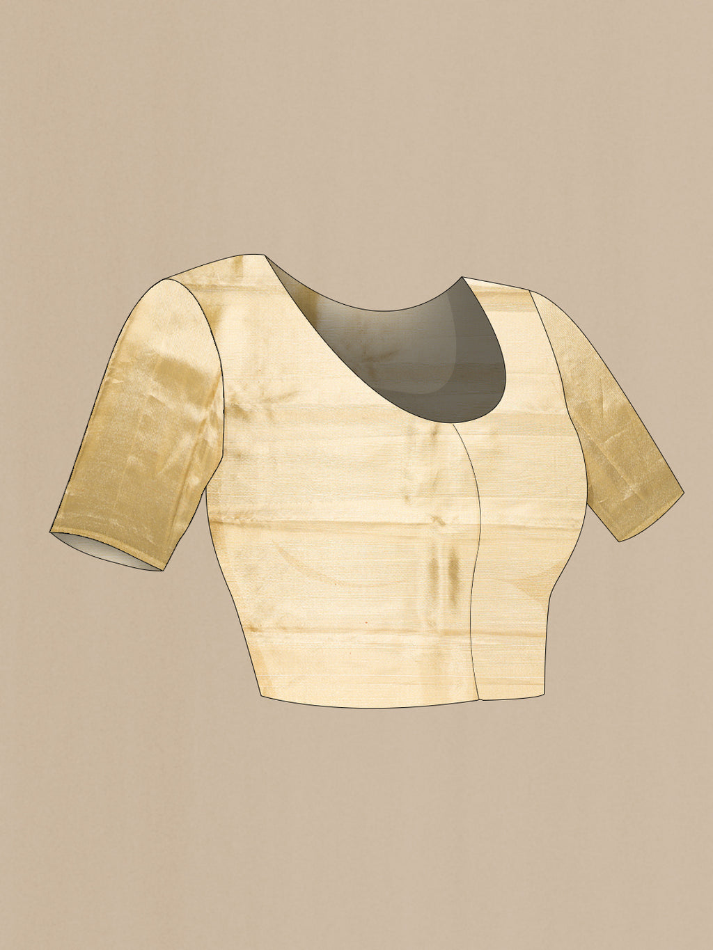Close up image of the blouse of Gold Dual Tone Kanjivaram Tissue Silk Saree with Zari Brocade on the body and Zari Border. 