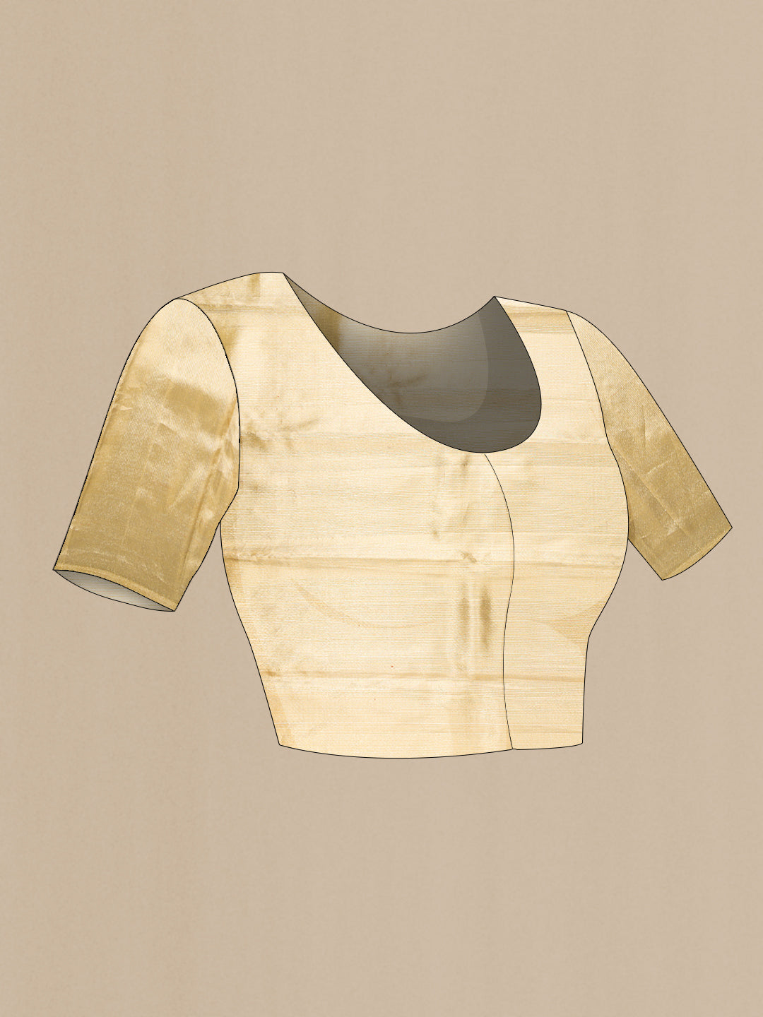 Close up image of the blouse of Gold Dual Tone Kanjivaram Tissue Silk Saree with Zari Brocade on the body and Zari Border. 