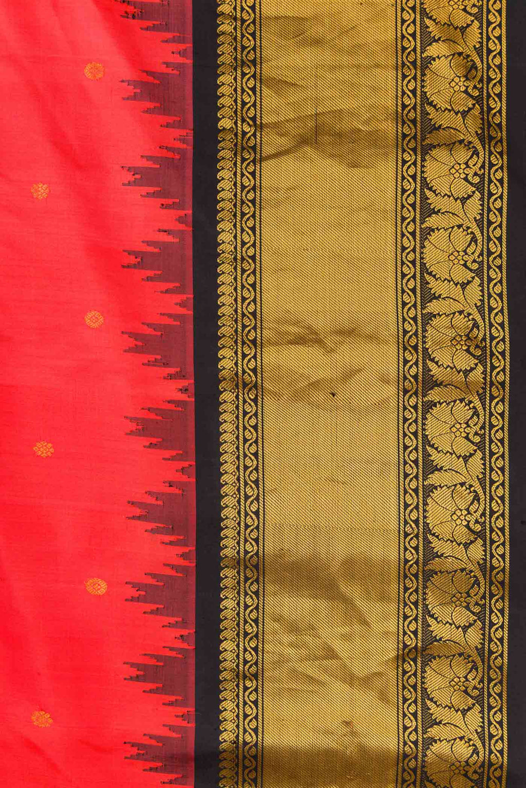 Border image of Brick Orange Dual Tone Gadwal Silk Saree with Zari Butta on the body and Zari Border