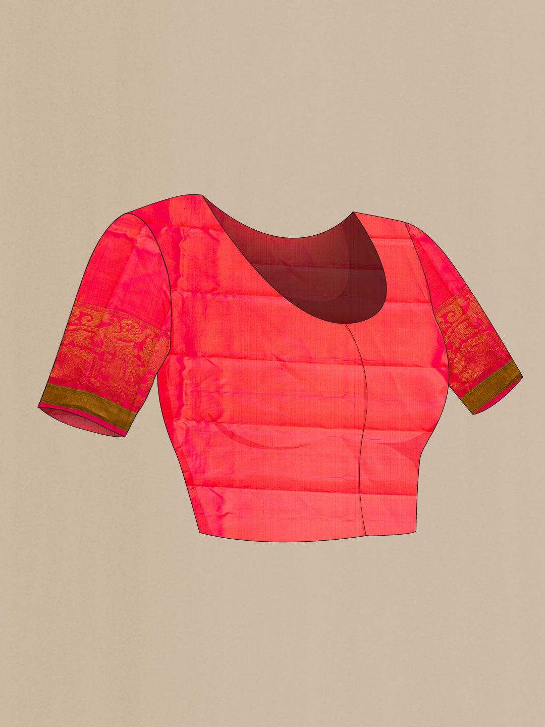 Close up image of the blouse of Mustard Dual Tone Gadwal Silk Saree with Zari Butta on the body and Zari Border