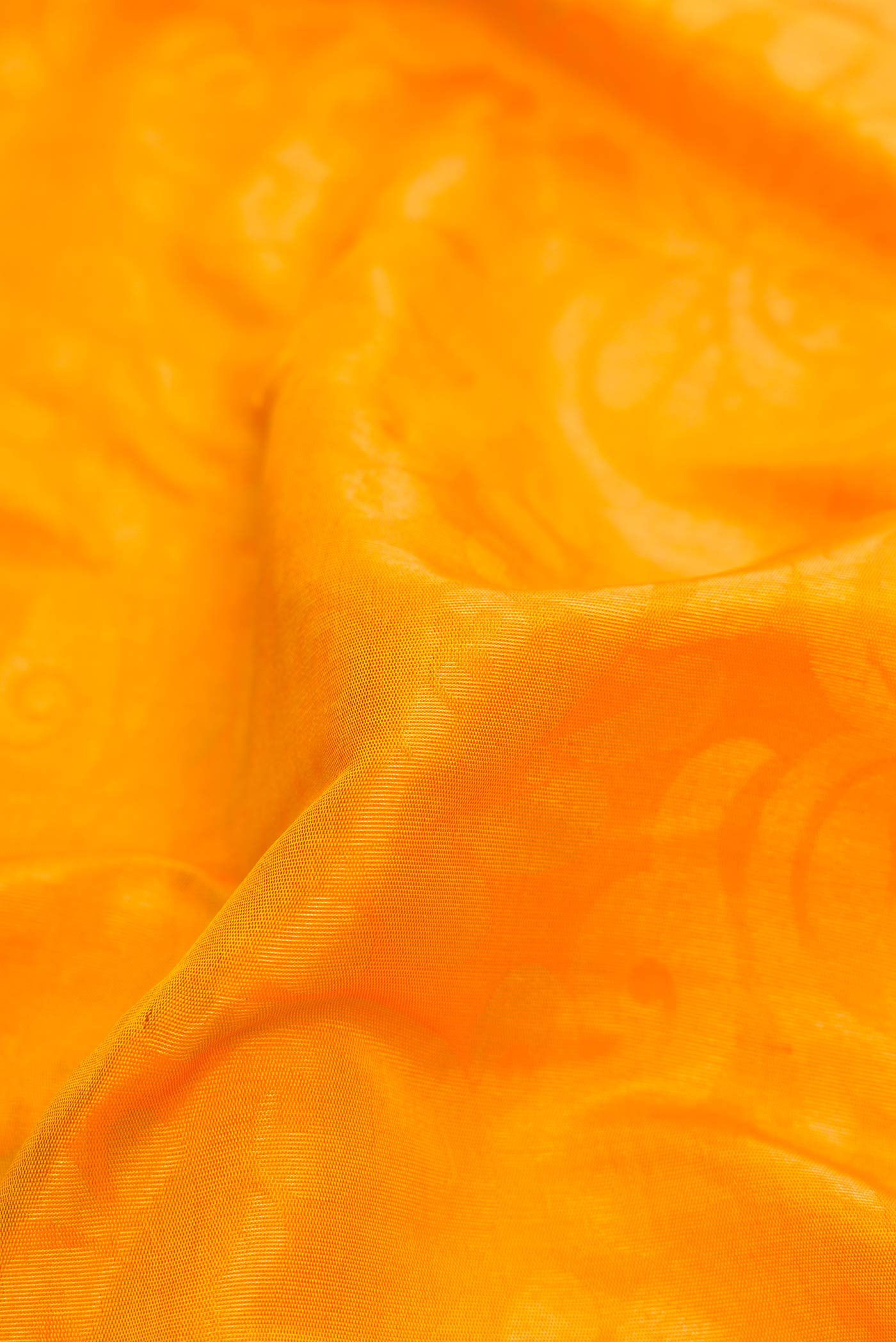 Close up of Mustard Dual Tone Gadwal Silk Saree with Zari Butta on the body and Zari Border displaying folds