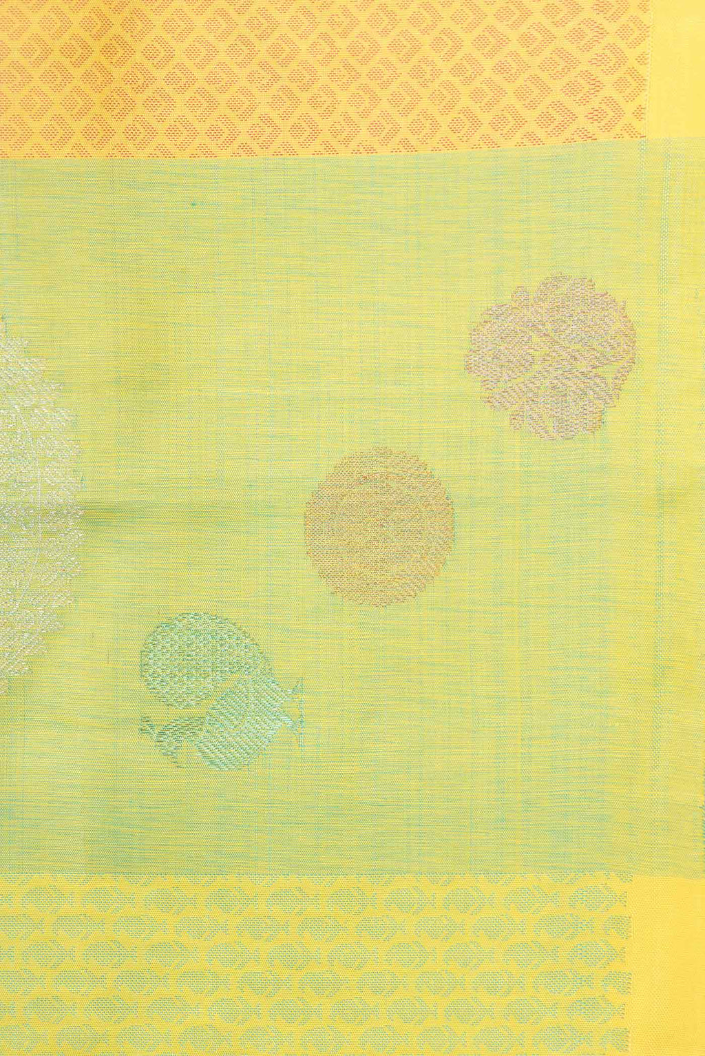 Border image of Pista Green Dual Tone Kanchipuram Silk Saree with Jacquard With Zari Butta on the body and Without Border