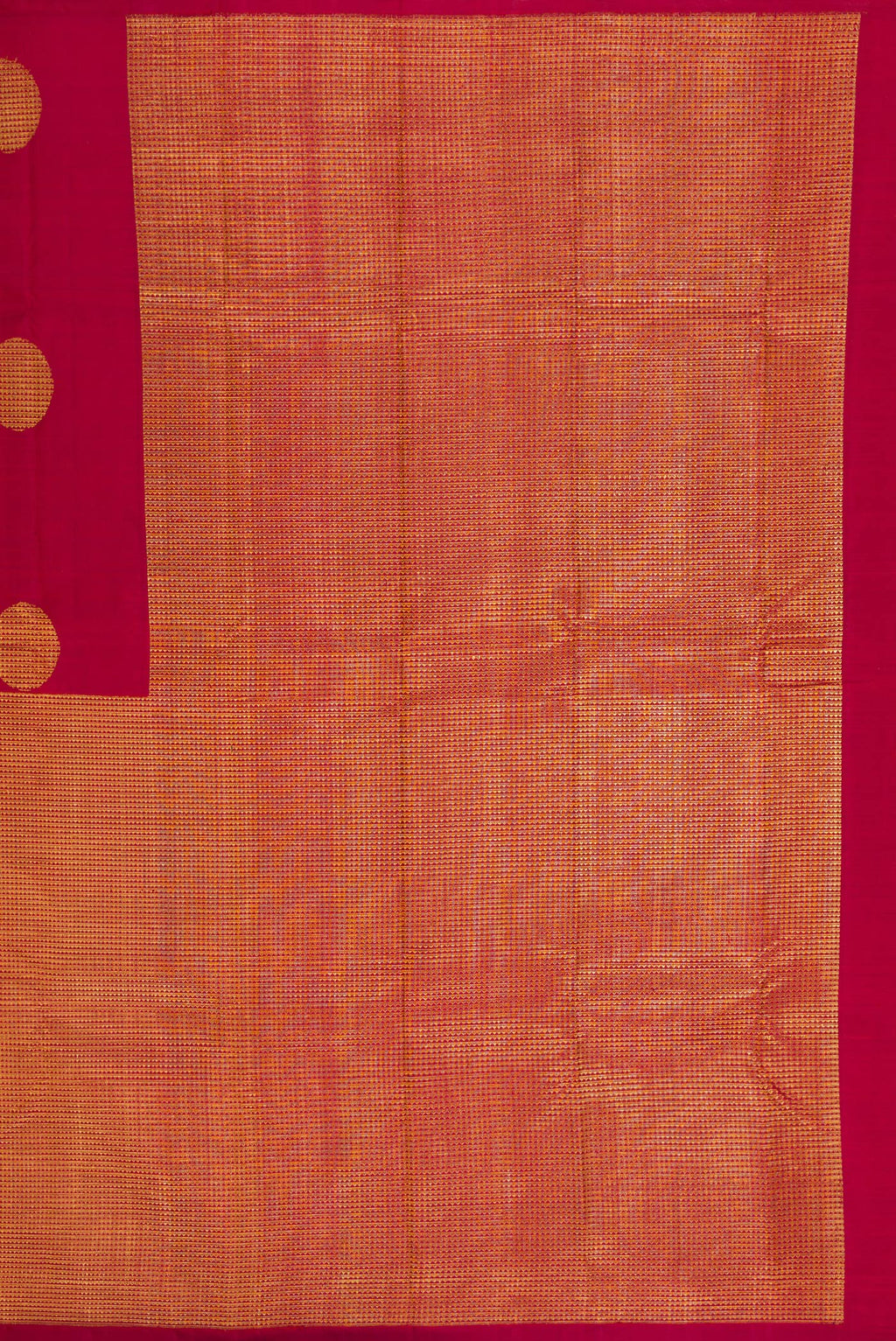 Close up image of the pallu of Maroon Kanchipuram Silk Saree with Half And Half on the body and Without Border. 