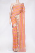 Pink Dual Tone Mysore Georgette Saree with Printed design on the body and Zari Border.  displayed on a mannequin