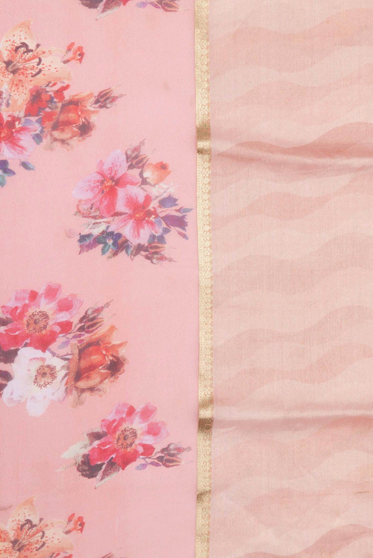Border image of Peach Dual Tone Mysore Georgette Saree with Zari Brocade on the body and Zari Border