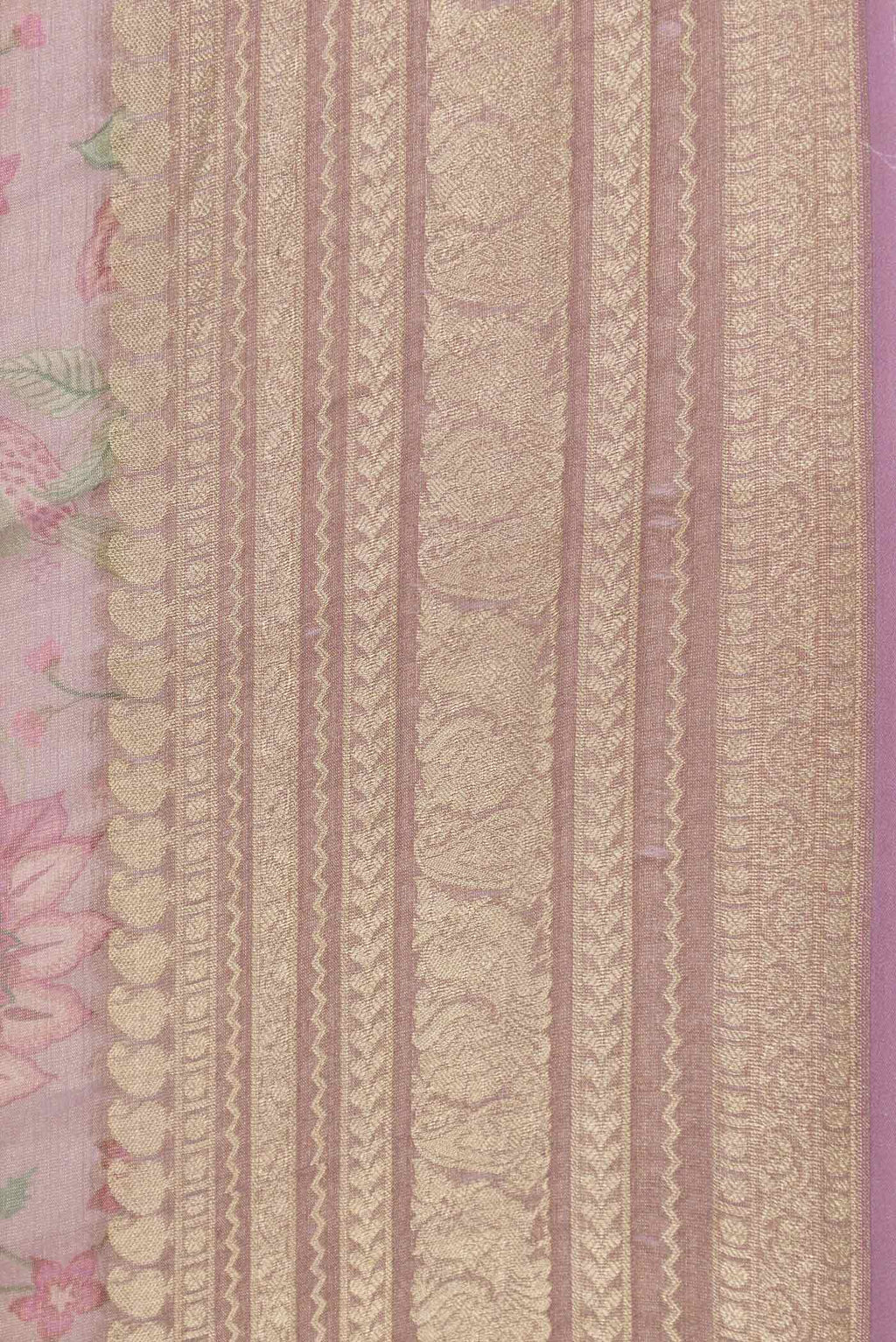 Border image of Dark Pink Mysore Georgette Saree with Printed design on the body and Zari Border