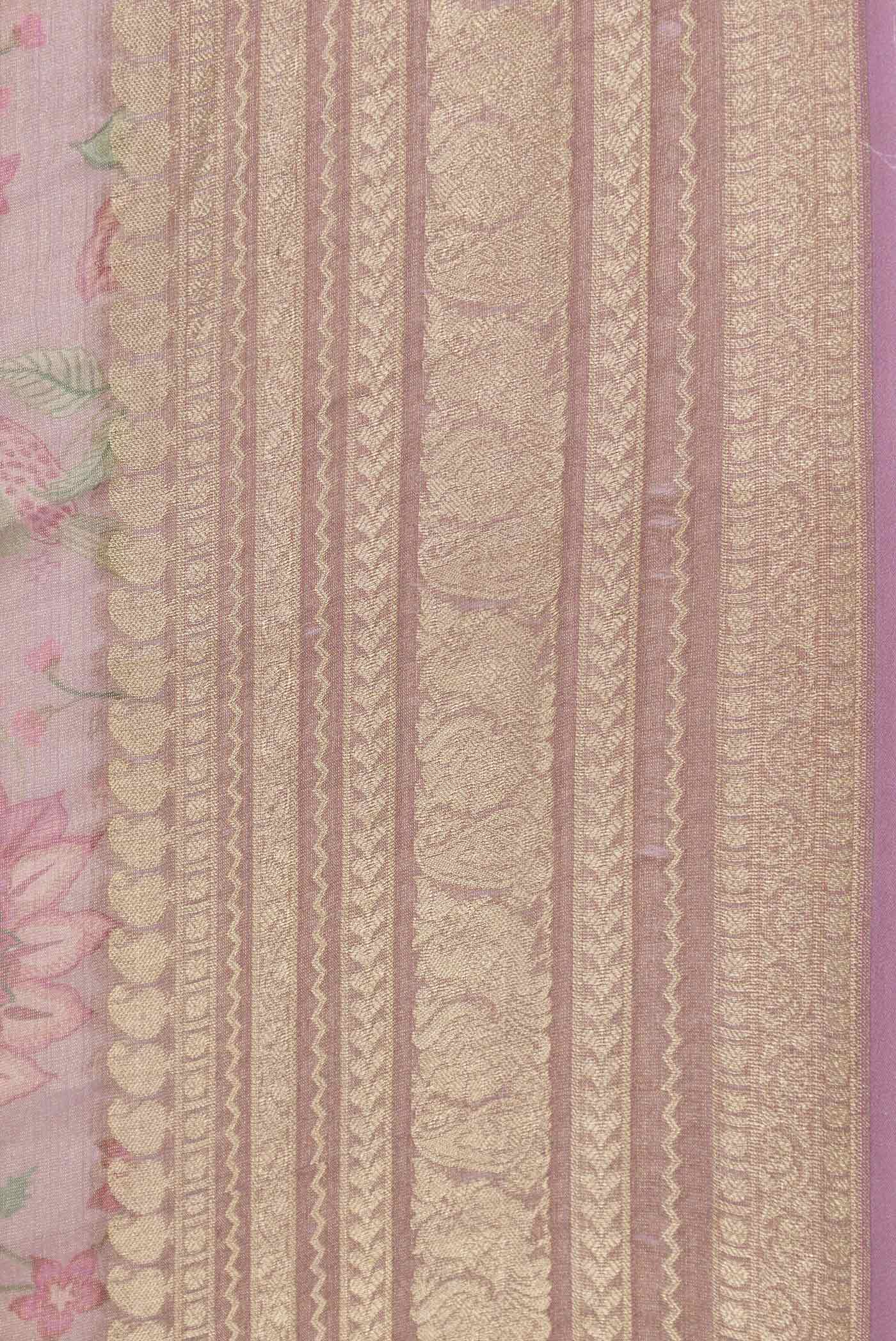 Border image of Dark Pink Mysore Georgette Saree with Printed design on the body and Zari Border