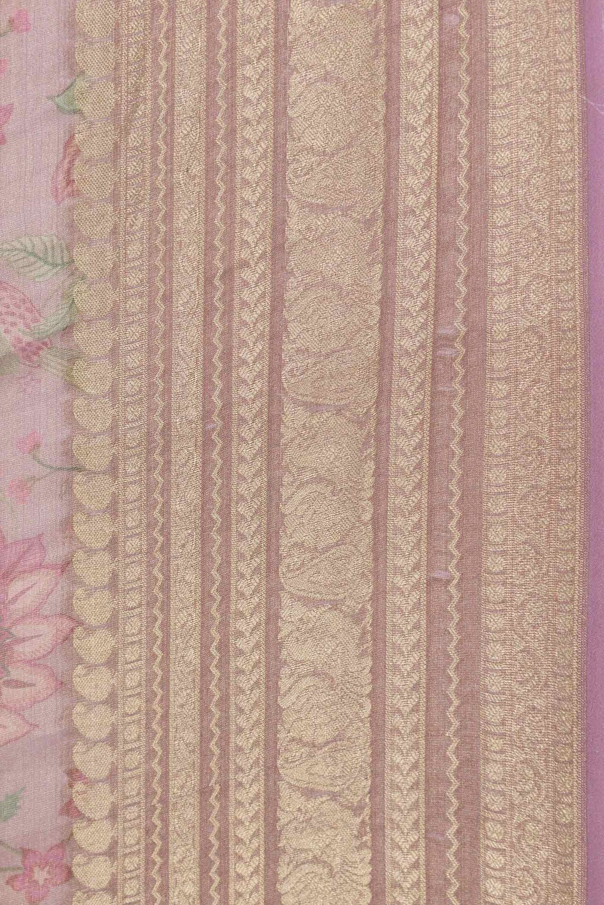 Border image of Dark Pink Mysore Georgette Saree with Printed design on the body and Zari Border
