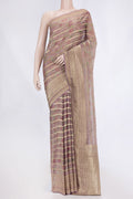 Dark Pink Mysore Georgette Saree with Printed design on the body and Zari Border displayed on a mannequin