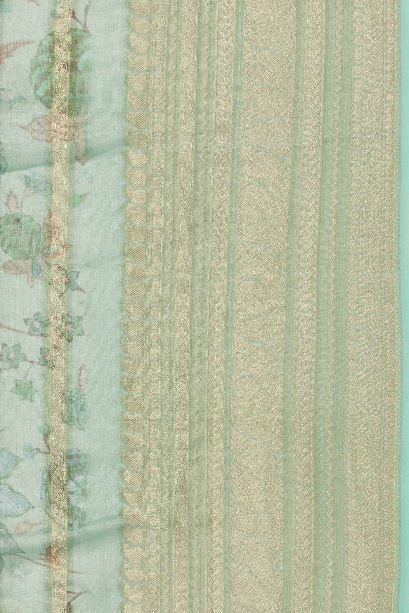 Border image of Green Dual Tone Mysore Georgette Saree with Printed design on the body and Zari Border