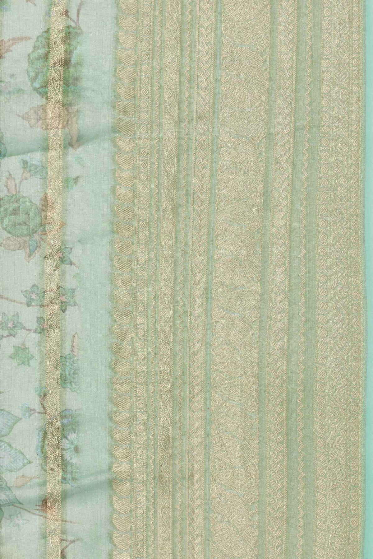 Border image of Green Dual Tone Mysore Georgette Saree with Printed design on the body and Zari Border