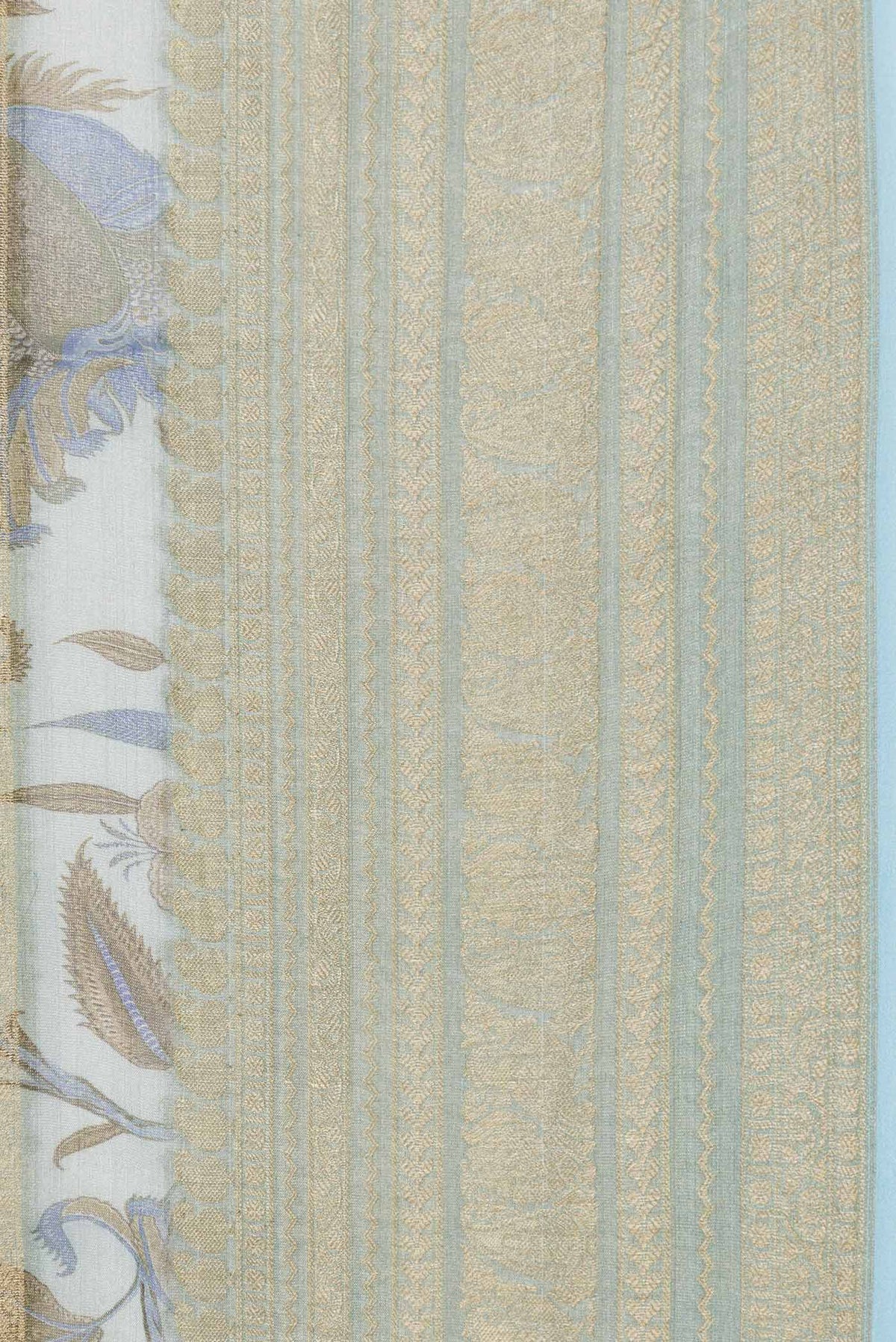 Border image of Light Blue Dual Tone Mysore Georgette Saree with Printed design on the body and Zari Border