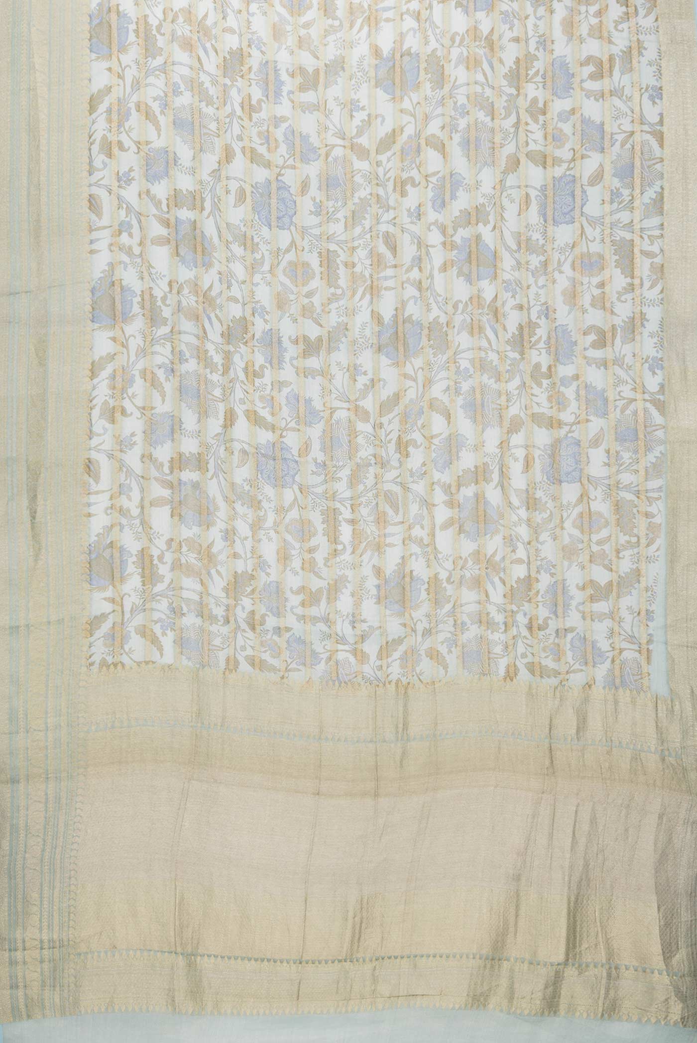 Flat view of Light Blue Dual Tone Mysore Georgette Saree with Printed design on the body and Zari Border