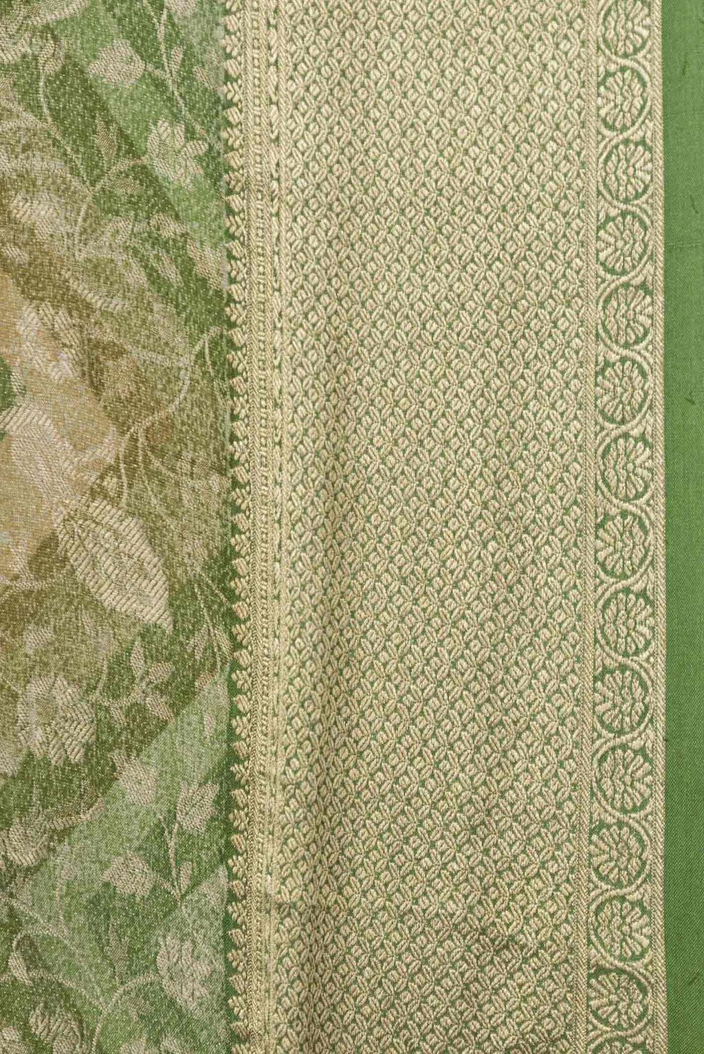 Border image of Green Mysore Crepe Saree with Zari Brocade on the body and Zari Border