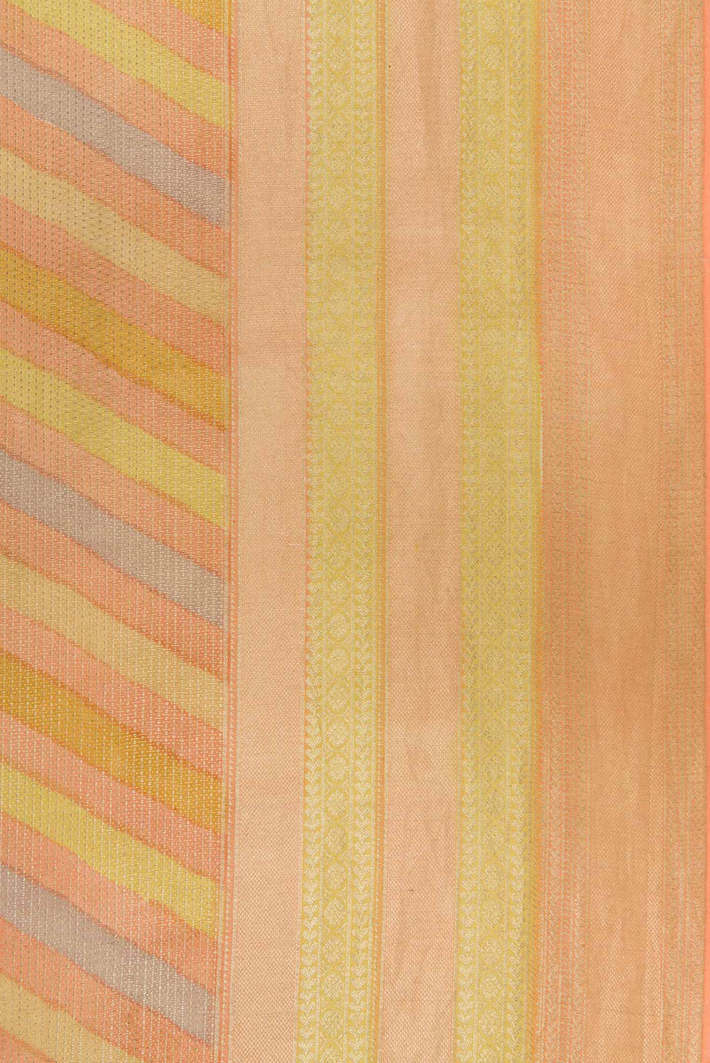 Border image of Peach, Green and Pista Green Color Banarasi Georgette Saree with Zari Brocade on the body and Zari Border. 